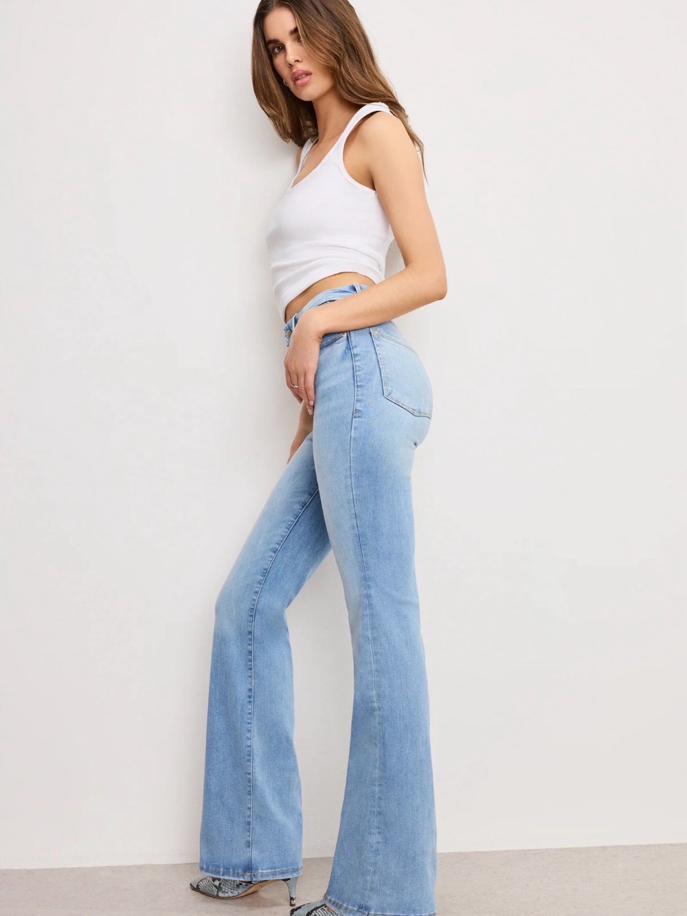 Good American Light Blue High-Rise Flared Women's Jeans